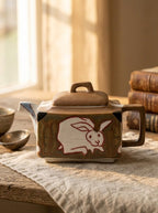 LUMIGIFT Artisan Hand-Painted Square Teapot | One-of-a-Kind Ceramic Tea Maker