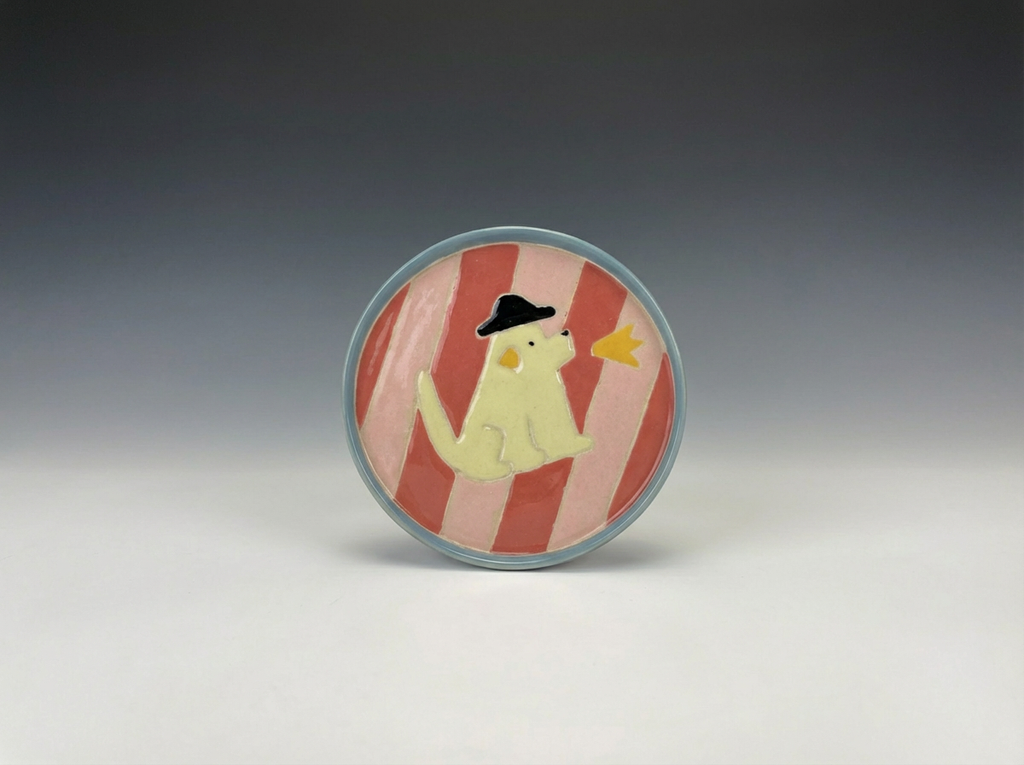 Hand-Painted "Dapper Dog" Striped Dish | Artisan Ceramic Jewelry Tray | Custom Pet Portrait