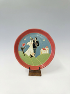 "The Sweetest Start" Hand-Painted Ceramic Plate | Bride, Groom & Chapel Folk Art | Wedding & Housewarming Gift