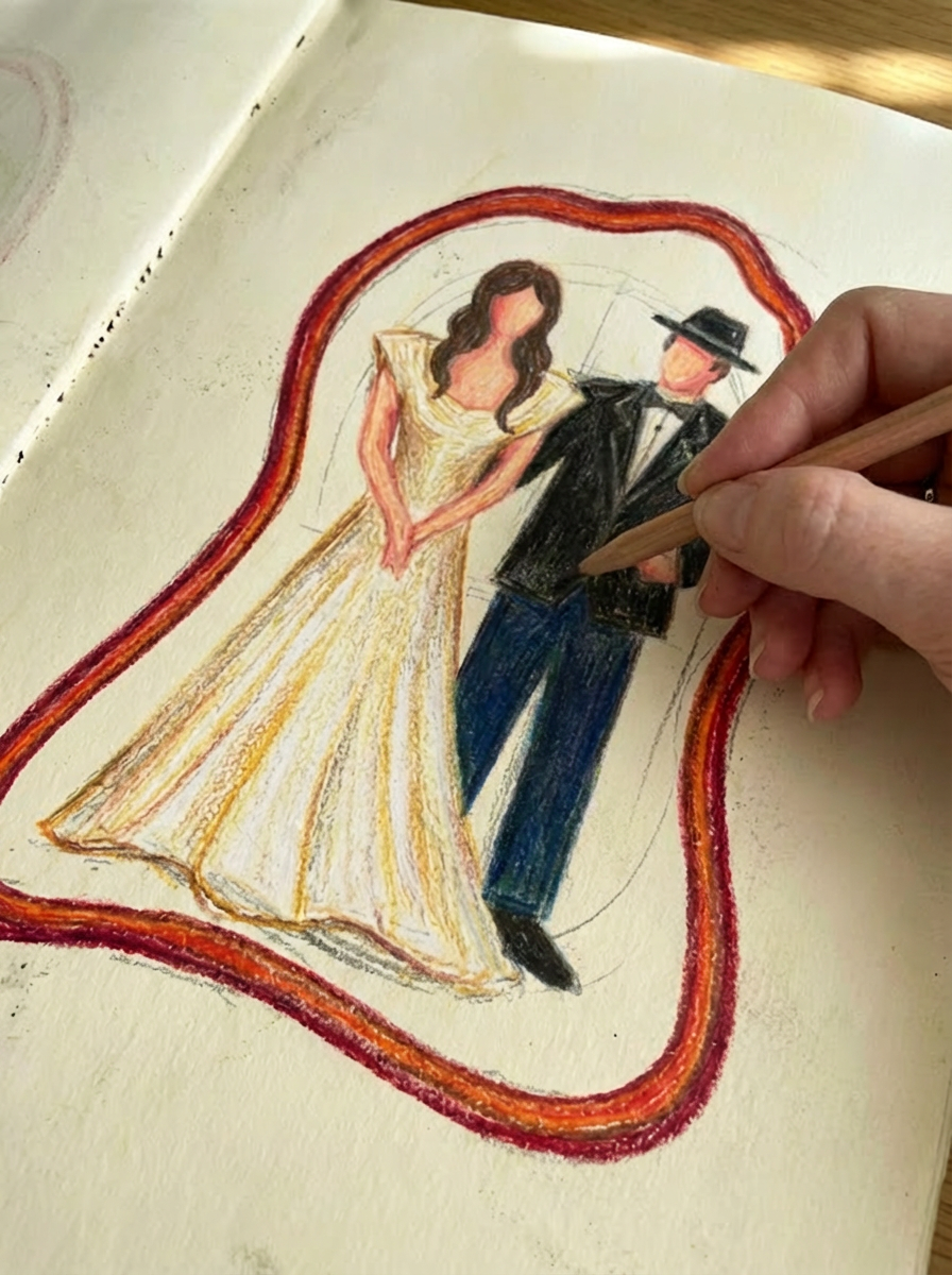 Hand-Painted "The Happy Couple" Shaped Dish | Unique Artisan Wedding Trinket Tray