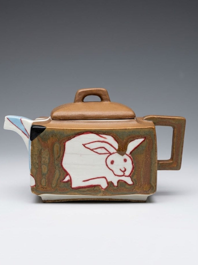 LUMIGIFT Artisan Hand-Painted Square Teapot | One-of-a-Kind Ceramic Tea Maker