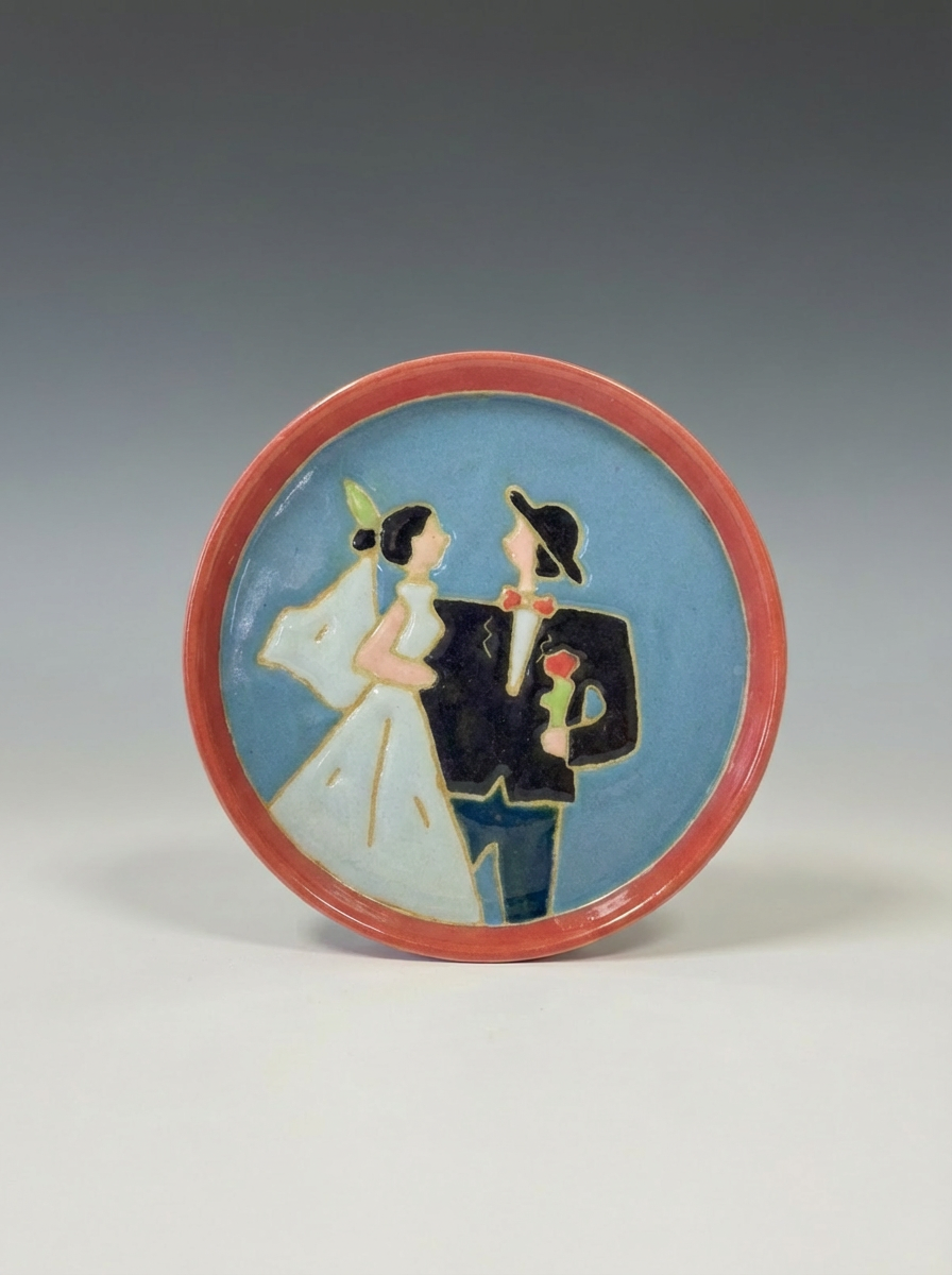 Hand-Painted Bride & Groom Ceramic Plate