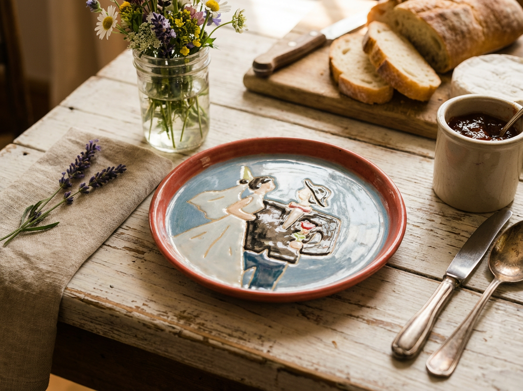 Hand-Painted Bride & Groom Ceramic Plate