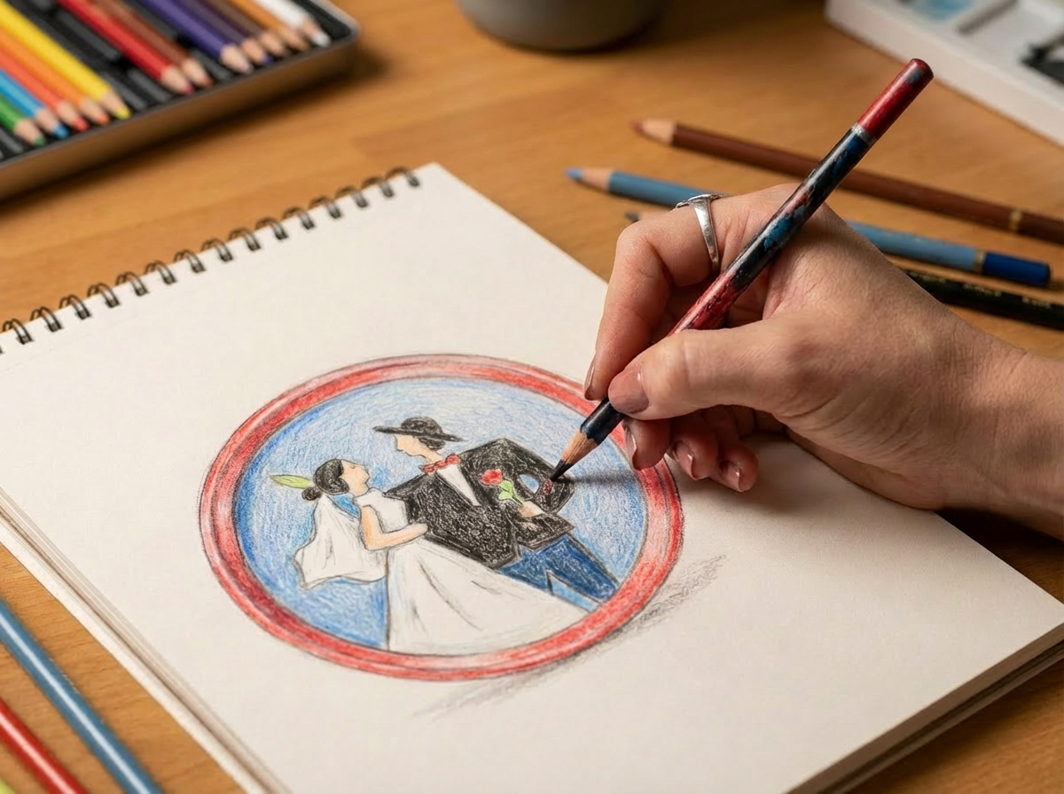 Hand-Painted Bride & Groom Ceramic Plate