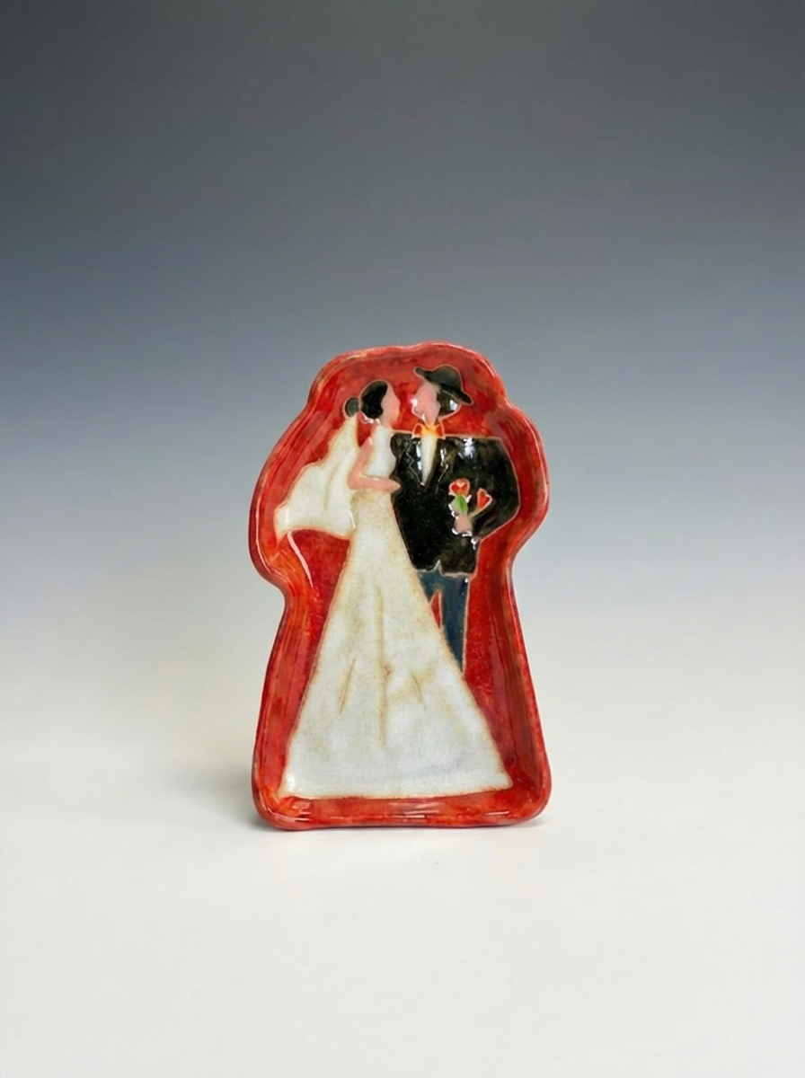 Hand-Painted "The Happy Couple" Shaped Dish | Unique Artisan Wedding Trinket Tray