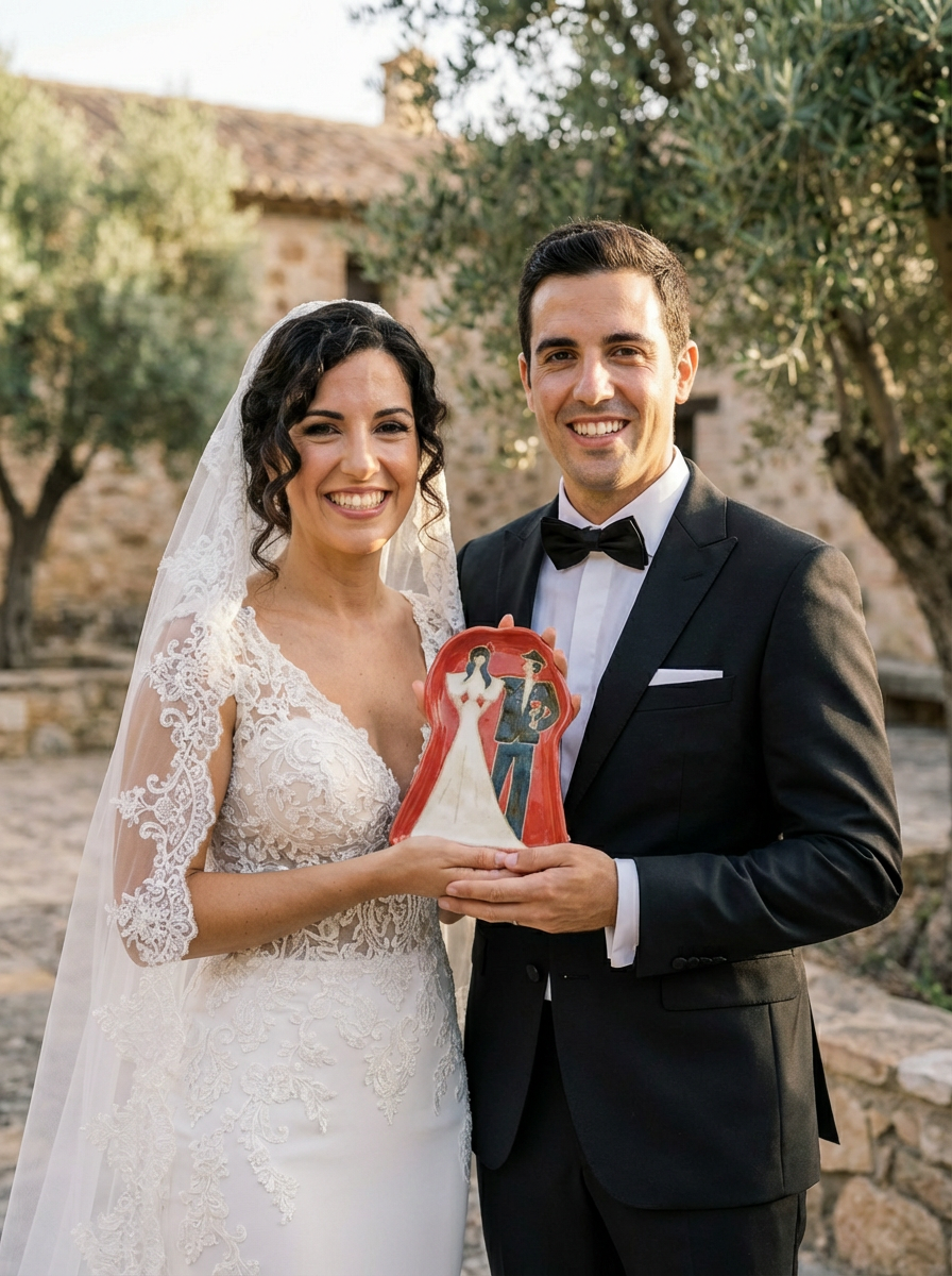 Hand-Painted "The Happy Couple" Shaped Dish | Unique Artisan Wedding Trinket Tray
