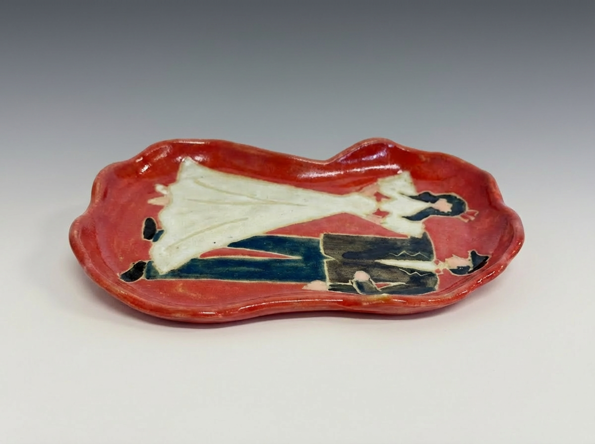 Hand-Painted "The Happy Couple" Shaped Dish | Unique Artisan Wedding Trinket Tray
