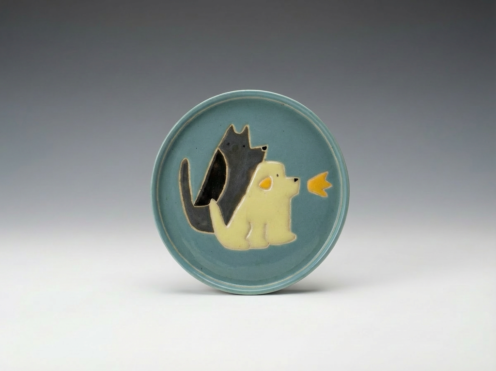 Hand-Painted "Barking Buddies" Round Dish | Artisan Ceramic Jewelry Tray | Custom Pet Portrait