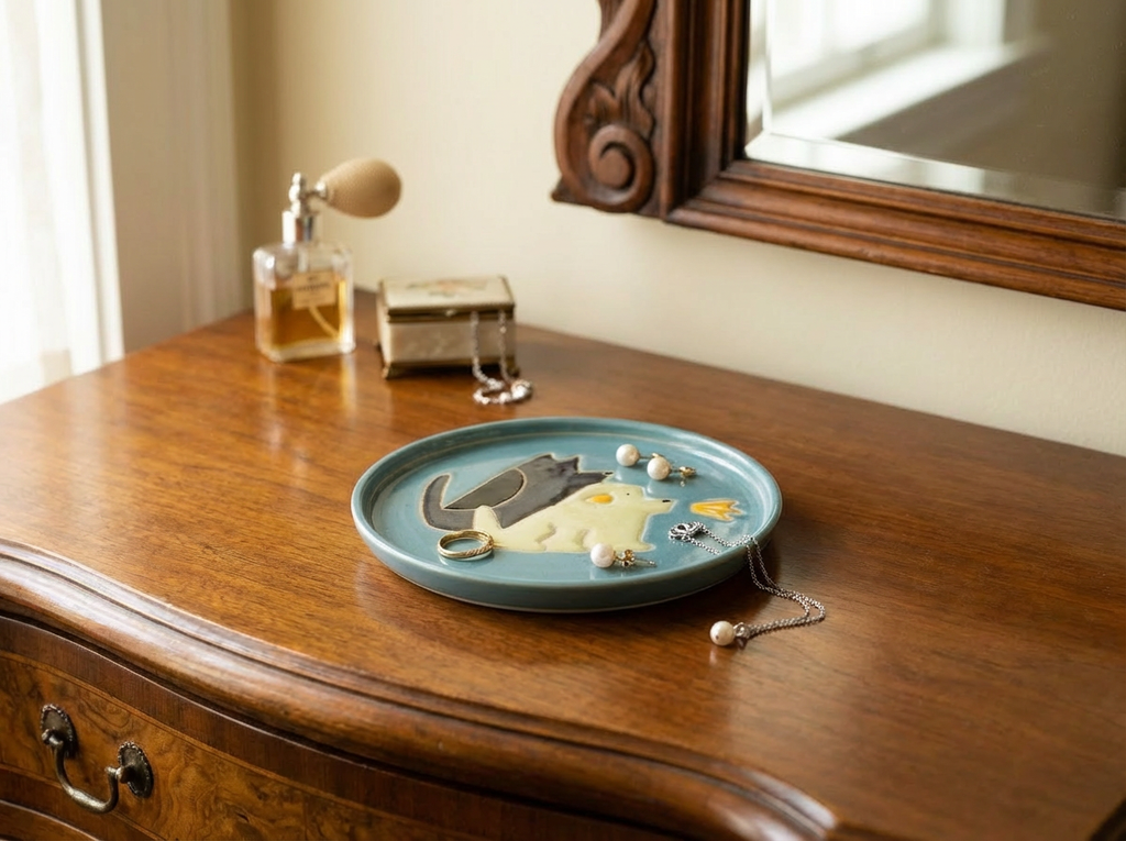 Hand-Painted "Barking Buddies" Round Dish | Artisan Ceramic Jewelry Tray | Custom Pet Portrait