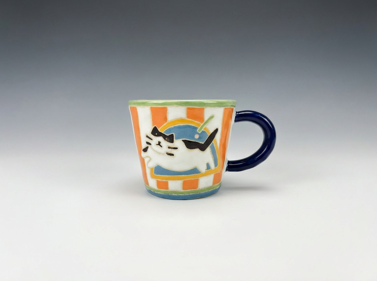 Hand-Painted "Sunny Day" Cat Mug | Orange Striped Artisan Coffee Cup | Custom Pet Portrait