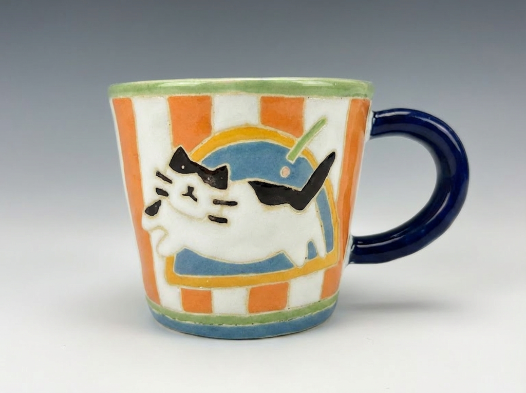 Hand-Painted "Sunny Day" Cat Mug | Orange Striped Artisan Coffee Cup | Custom Pet Portrait