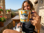 Hand-Painted "Sunny Day" Cat Mug | Orange Striped Artisan Coffee Cup | Custom Pet Portrait
