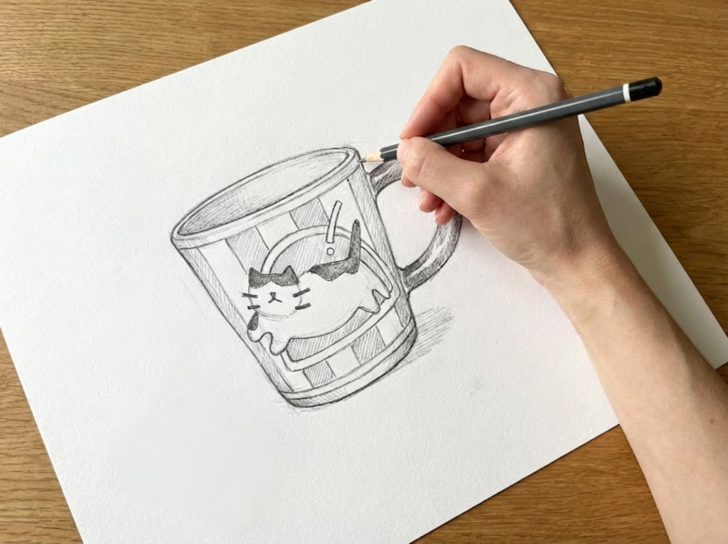 Hand-Painted "Sunny Day" Cat Mug | Orange Striped Artisan Coffee Cup | Custom Pet Portrait