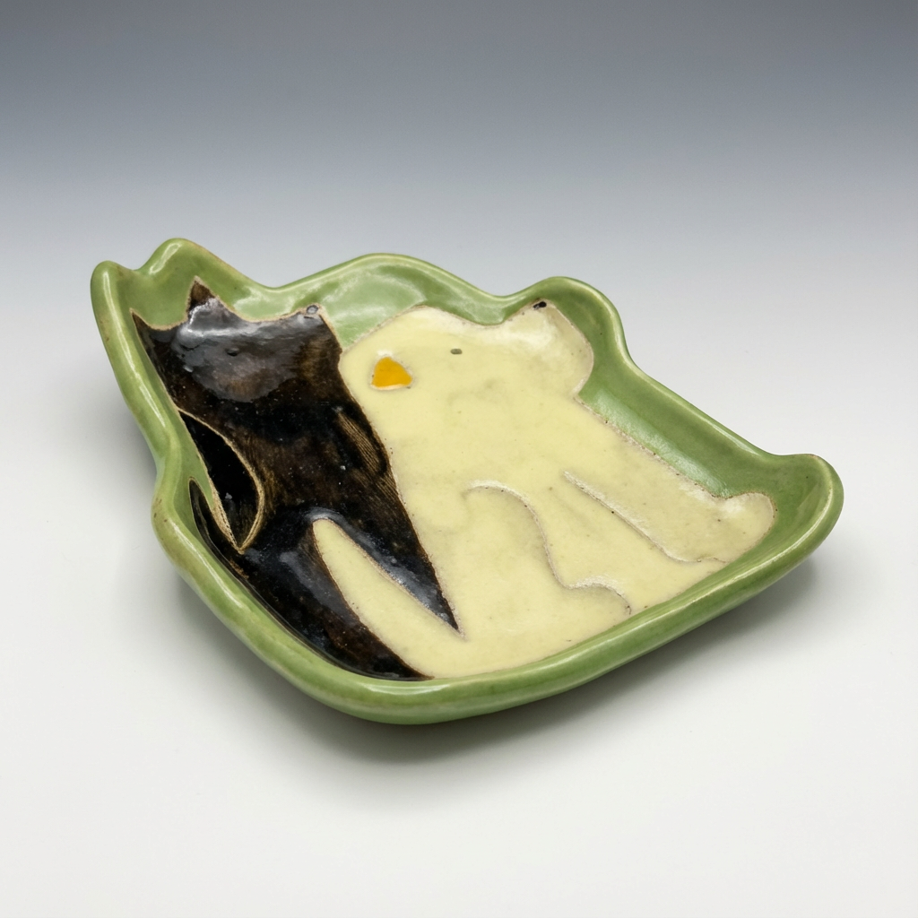 Hand-Painted "Best Buds" Shaped Dog Dish | Artisan Ceramic Trinket Tray | Custom Pet Portrait Available
