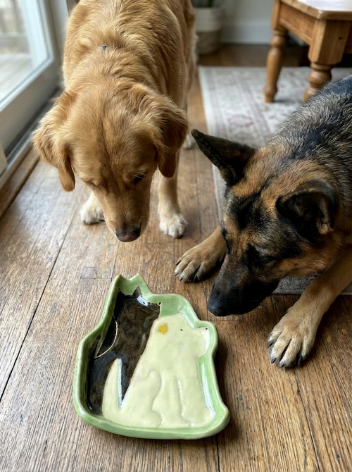 Hand-Painted "Best Buds" Shaped Dog Dish | Artisan Ceramic Trinket Tray | Custom Pet Portrait Available