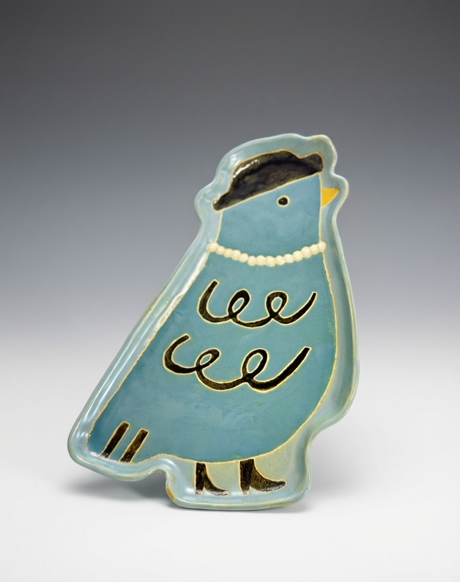 "Madame Blue" Hand-Painted Ceramic Pigeon Dish | Inspired by a Real Pet | Quirky Jewelry Tray