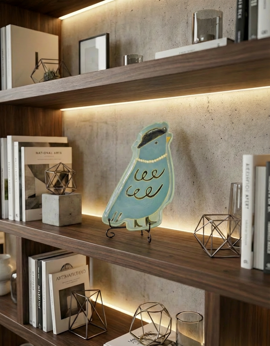 "Madame Blue" Hand-Painted Ceramic Pigeon Dish | Inspired by a Real Pet | Quirky Jewelry Tray