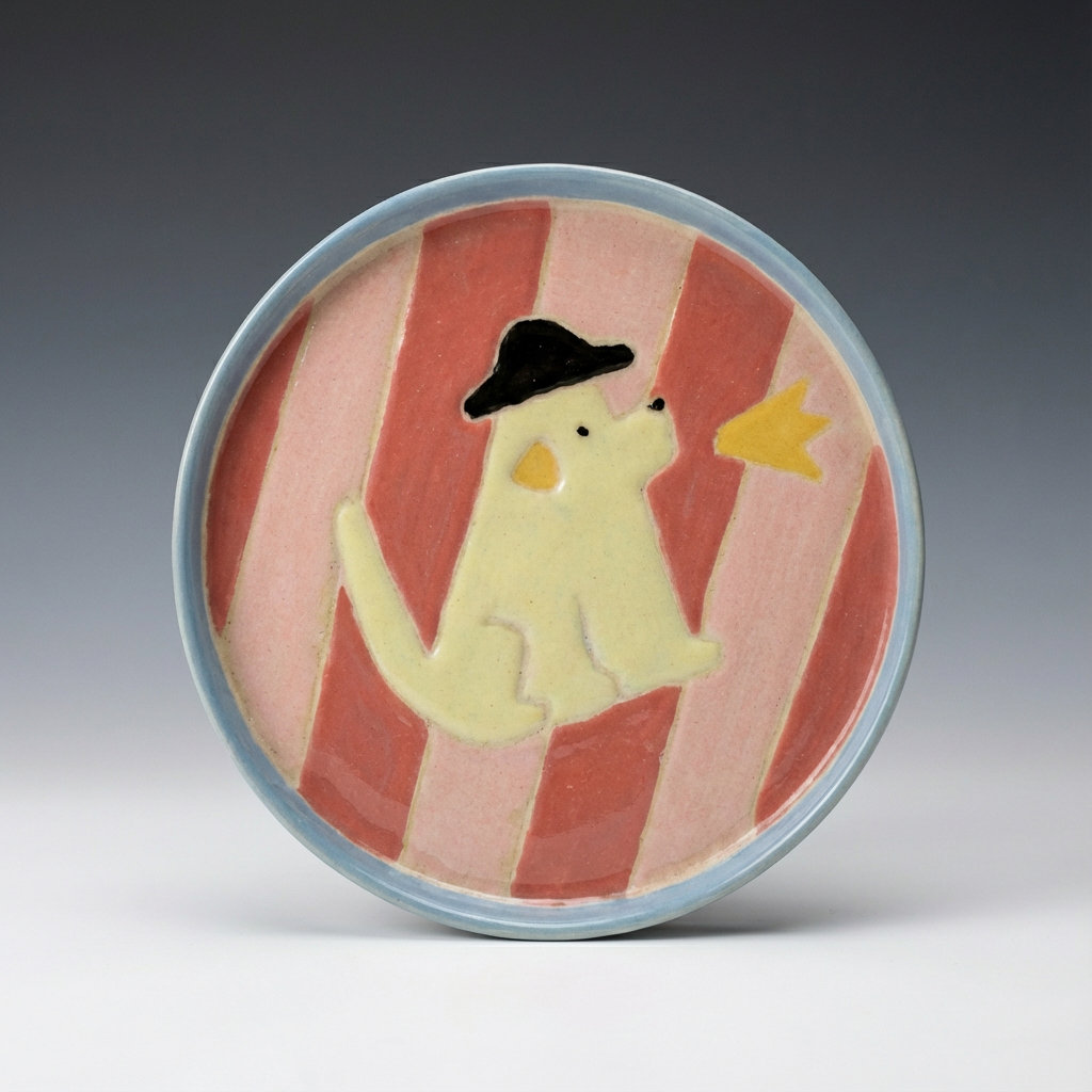 Hand-Painted "Dapper Dog" Striped Dish | Artisan Ceramic Jewelry Tray | Custom Pet Portrait