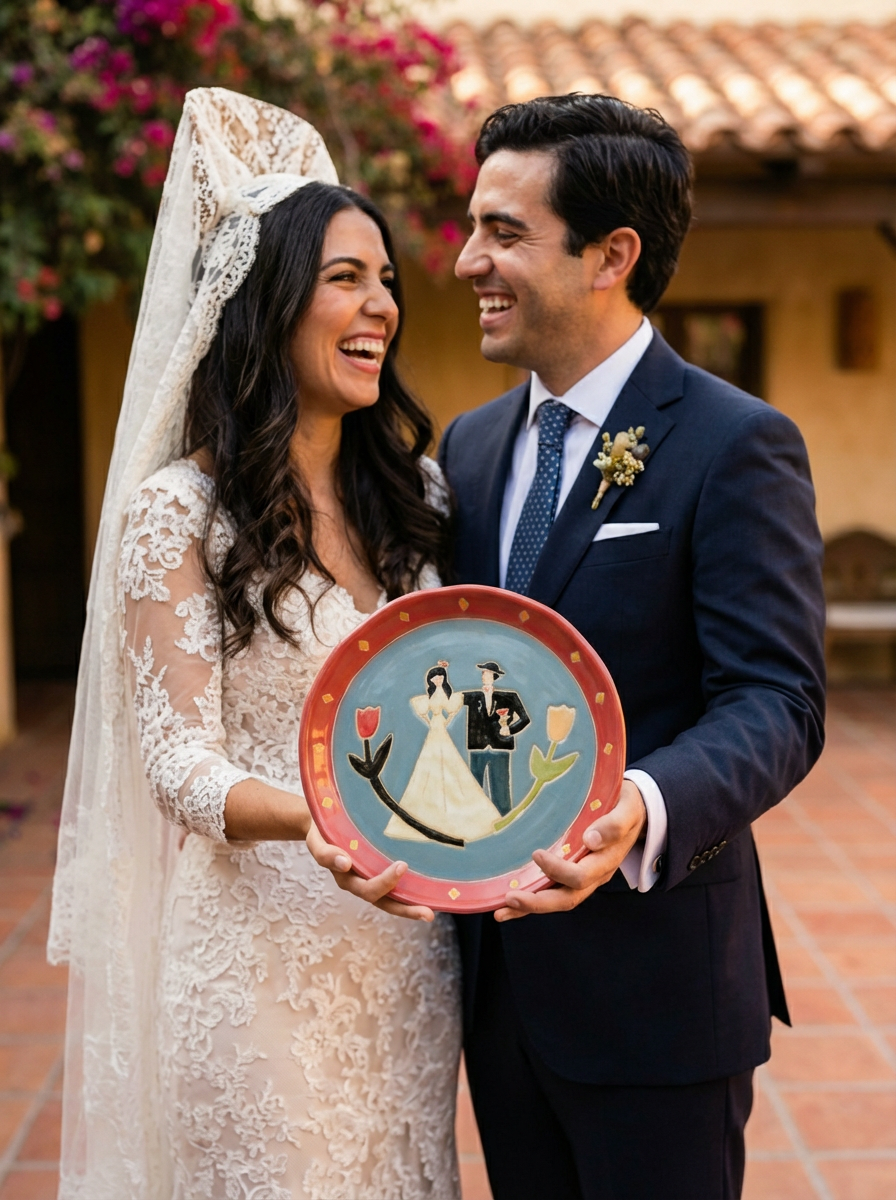 Hand-Painted "Love in Bloom" Ceramic Plate | Unique Artisan Wedding & Anniversary Gift