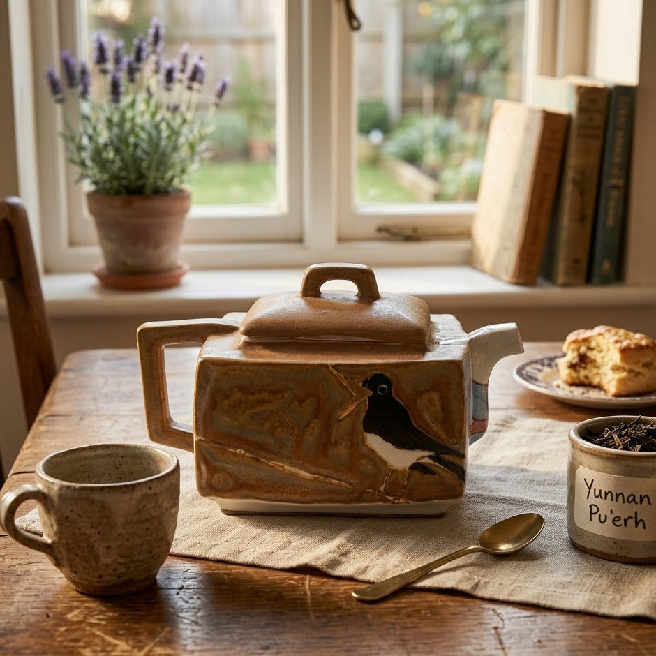 LUMIGIFT Artisan Hand-Painted Square Teapot | One-of-a-Kind Ceramic Tea Maker
